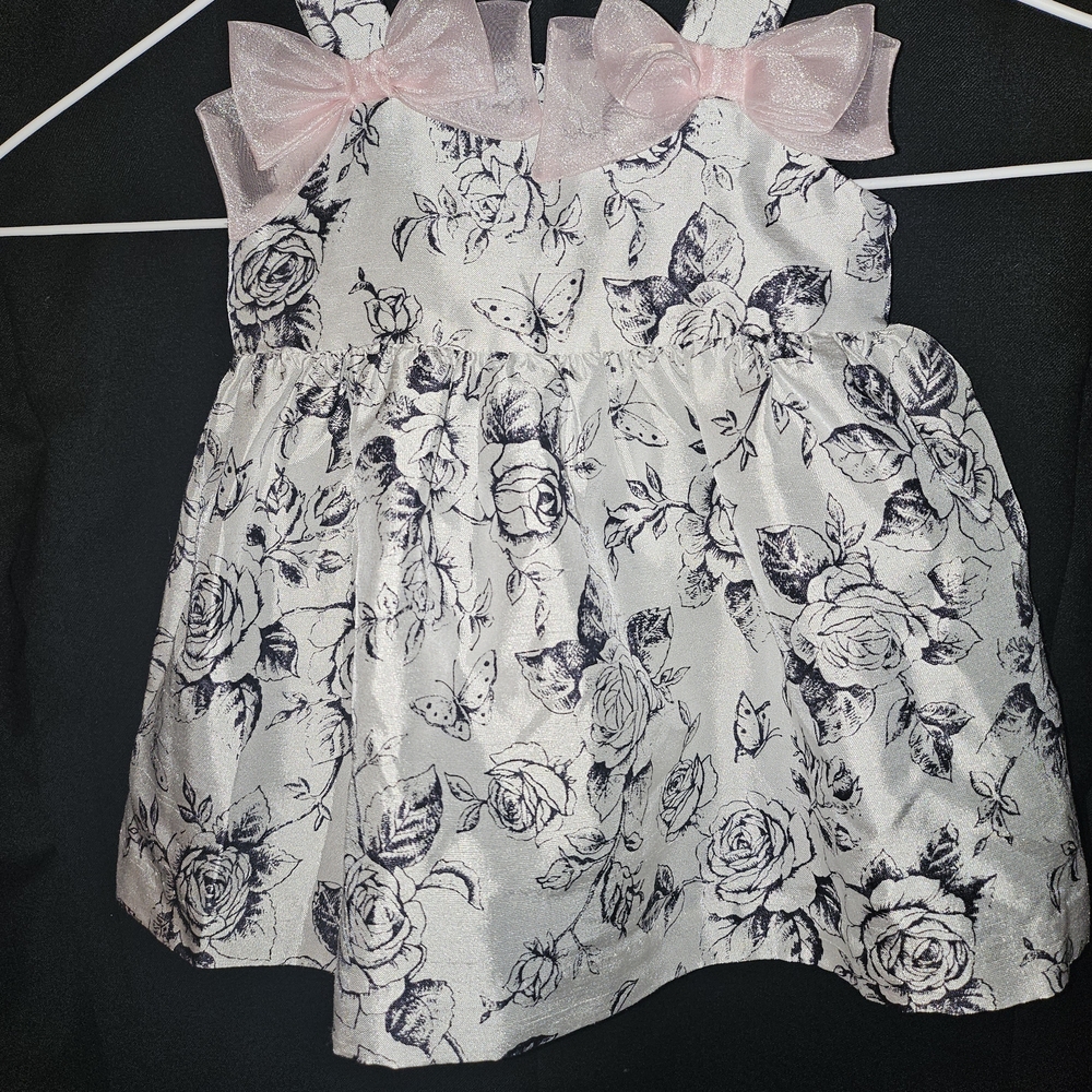Bonnie Baby Pink and Black Floral Dress, Size 3/6mo